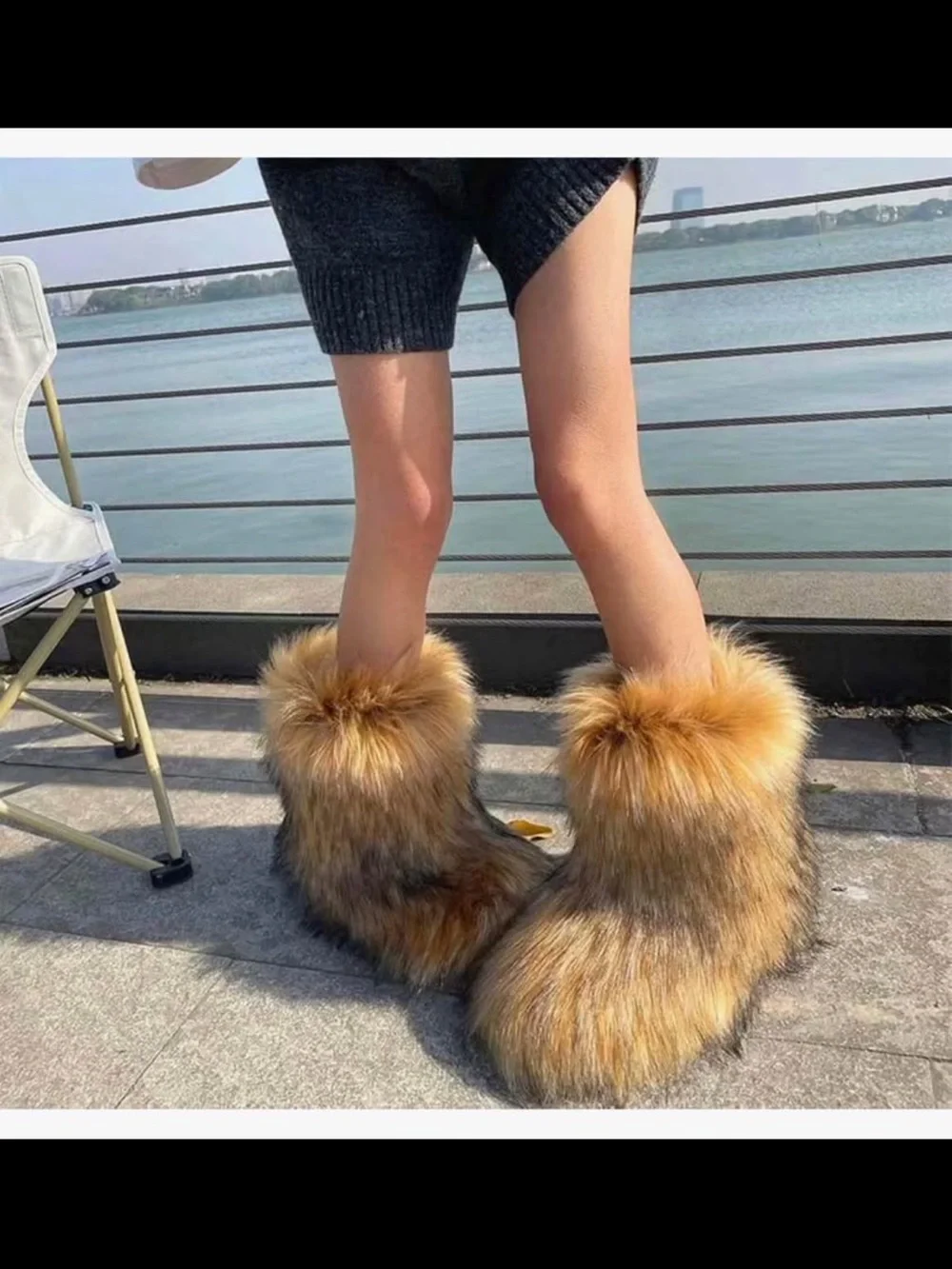 Women’s Faux Fur Mid-Calf Boots Size 10.5 – Brown Y2K Winter Boots